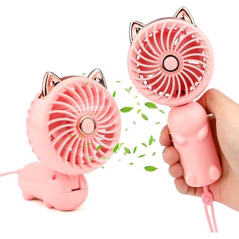 Mini ventilatore portatile pieghevole - 3 velocità, ricaricabile tramite USB - Ideale per ufficio, viaggi e trucco - Rosa (1/5)