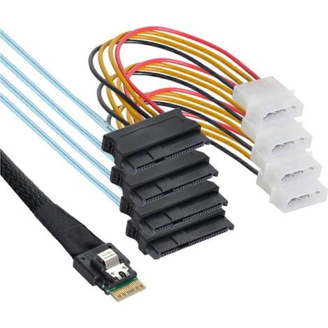 Câble d'alimentation 4 broches PCIe SAS 4.0 38 broches SFF-8654 4i 38 broches vers 4X SFF-8482 (1/5)