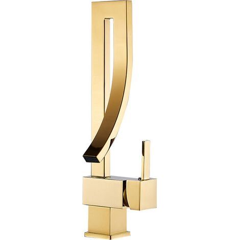 Waschbecken-Wasserhahn, Badezimmer-Wasserhahn, modernes, elegantes Design, goldenes Messing, 360° drehbarer Waschtischmischer, heißes und kaltes Wasser verfügbar, Keramikventil (1/5)