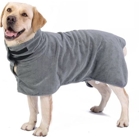 Peignoir gris pour animaux : séchage rapide, col ajustable, serviette ultra-absorbante pour chiens et chats (taille S) (1/5)