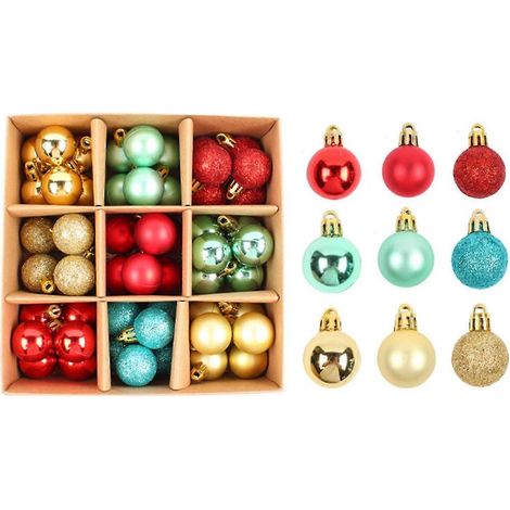 Boules de Noël décoratives de 3 cm (1,2 po) - Lot de 54 pièces - Boules de Noël en verre peint avec boucle de suspension pour sapin de Noël (1/5)