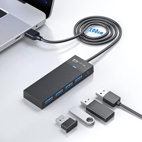 Hub USB 3.0 à 4 Ports avec câble de 3,28 ft - Adaptateur USB Compatible avec MacBook, MacBook Air/Pro/Mini, iMac, XPS, Ordinateur Portable, Lecteur Flash USB, Disque Dur Mobile et Plus Encore (1/5)