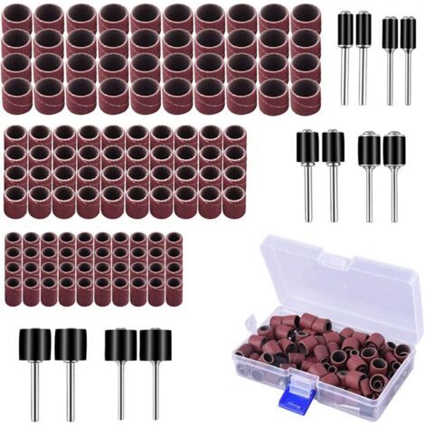 132 Pièces Caoutchouc Tambour De Ponçage avec Boîte Gratuite, Comprenant 120 Pièces Bandes de Ponçage et 12 Pièces Tambour Mandrin pour Dremel Outils Rotatifs (1/4)