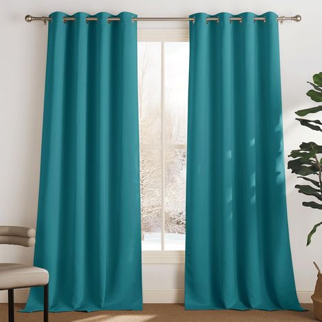 Rideau Occultants - Draperies Interieus à Oeillets Anti Froid Chaleur Isolation Thermique Tombé Lourd pour Chambre Coucher, 140X240 cm, Bleu Canard, 2 Pièces