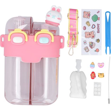 Gourde mignonne 780 ml à double usage, anti-fuite, style kawaii, avec paille, sangle ajustable et autocollant rouge (1/5)