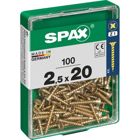 Confezione da 100 pezzi vite per legno spax yellox testa piatta 2,5x20mm spax