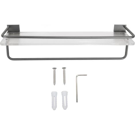 Étagère Murale Salle de Bain 40cm Gris, Support Aluminium et Acrylique Anti-Rouille, Installation Sans Perçage (1/5)