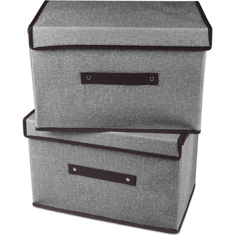 2 Pièces Boîte de Rangement, Caisses de rangement 36cm23cm24cm, pliable avec couvercle, panier de rangement, coffre à jouets(gris) (1/5)