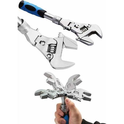 Clé à cliquet réglable avec tête flexible et pivotante 180°, 25,4 cm, Outil multifonction 5 en 1 pour plomberie, électricité et climatisation (1/5)