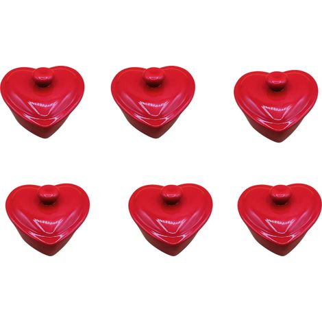 Lot de 6 mini-cocottes à cœur rouge avec couvercle 10 x 7,5 cm Hobbytech (1/5)