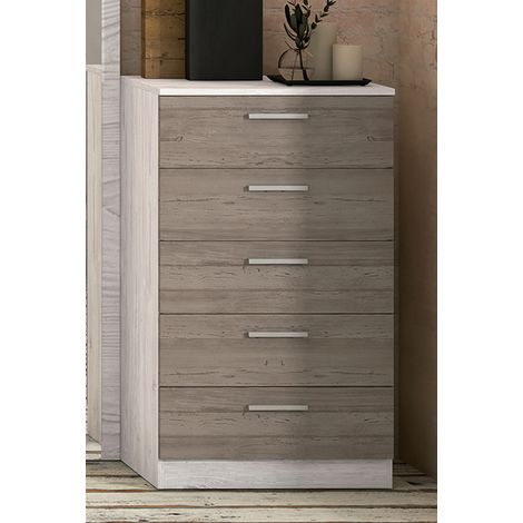 Chiffonnier avec 5 tiroirs coloris pin andersen, pin gris - Longueur 60 x profondeur 40 x hauteur 102,7 cm -PEGANE-