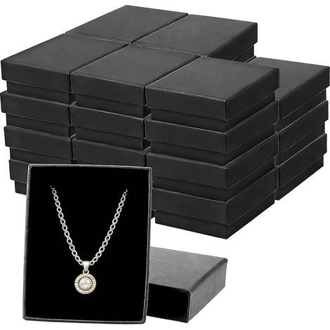 24 Pièces Boîtes Cadeaux avec Couvercle & Éponge, Boîte Bijoux Rectangulaires, Coffret Papier Kraft, Étui Carton pour Stockage Bracelets, Bagues, Colliers, Boucles Oreilles, Pendentifs (Noir) (1/5)