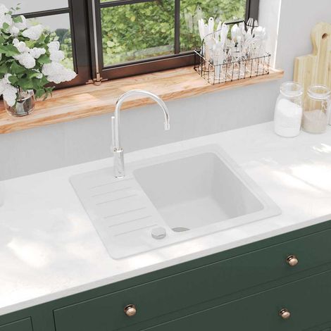 vidaXL Évier de cuisine Granit Blanc (1/5)