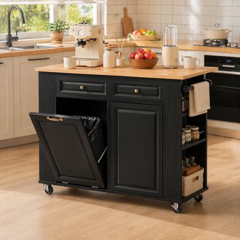 Isla de cocina con ruedas 120 x 40-70 x 92 cm con enchufes HAVRYA (1/5)