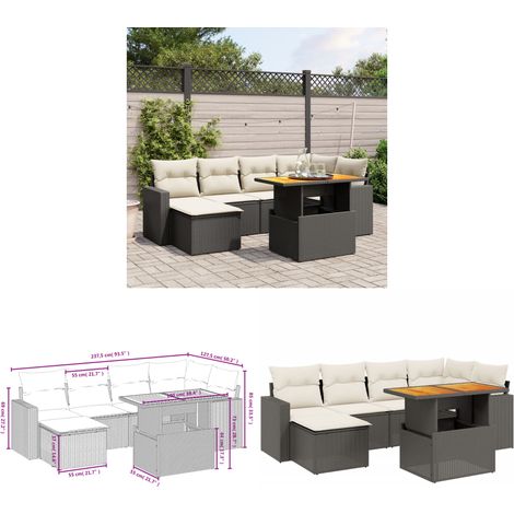 7-tlg. Garten-Sofagarnitur mit Kissen Schwarz Poly Rattan - Gartenmöbel - PE-Rattan Möbel - Outdoor-Set - Lounge Set - Sofasitzgruppe - Home & Living (1/3)
