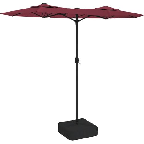 Ombrellone da giardino a doppia testa 316 x 145 cm protezione UV con base solida stile contemporaneo in poliestere rosso bordeaux 020047389