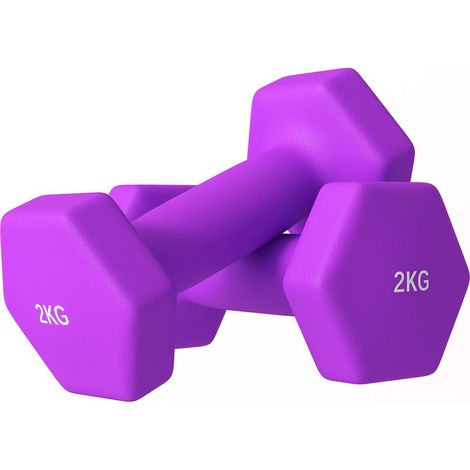 Haltères hexagonaux ensemble 2 2x2kg antidérapants métal plastique 16x7,5x7,5cm violet (1/5)