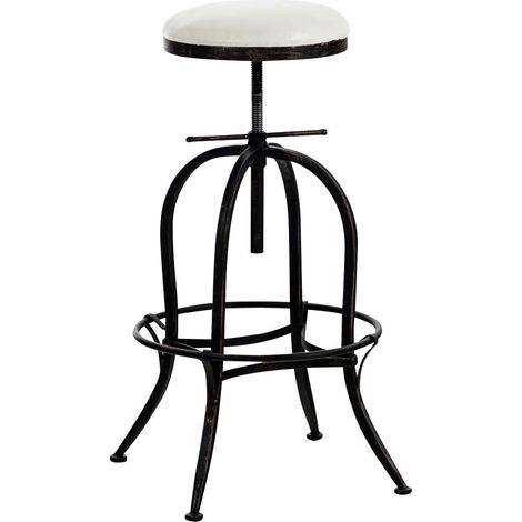 Sgabello da bar dal design industriale, altezza regolabile in metallo bronzo e seduta in PVC bianco 100005359