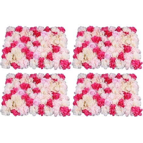 Rose Rouge Fleur Artificielle Panneaux 4 pcs Soie Fleur Mur Panneau Mur Fond De Noce Décoratif Toile De Fond 60 cm x 40 cm