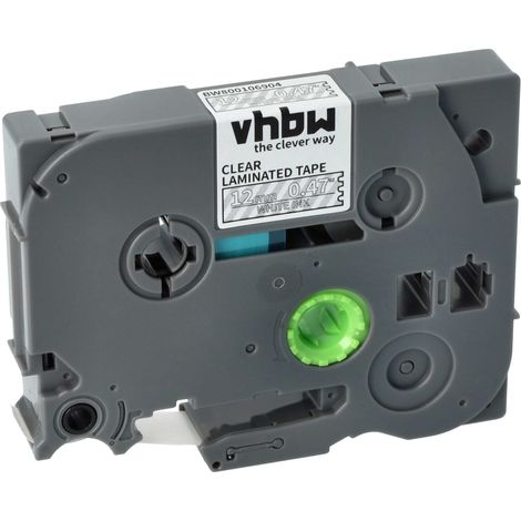 vhbw Label Tape compatible with Brother PT H101C, H101GB, H101, H101TB, H105, H105VP Label Printer 8m x 12 mm, White on Transparent (1/4)