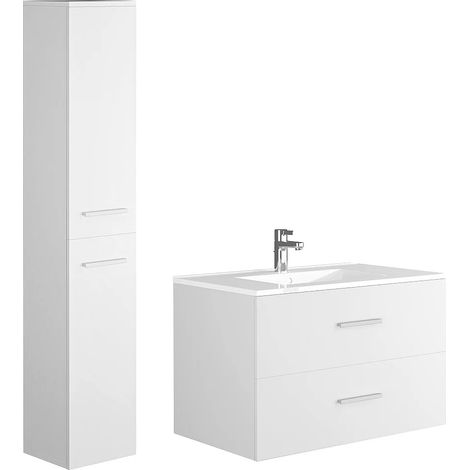 Mobile per bagno sospeso lavabo singolo colonna portaoggetti 80 cm Bianco - KAYLA (1/5)