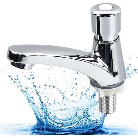 Mitigeur de lavabo à poussoir, design économique, robuste et fiable, robinet temporisé pour maison, alimentation eau froide uniquement (1/5)