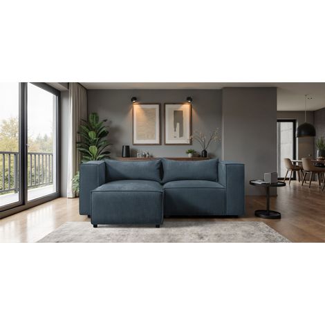Ecksofa Designersofa NEVIO XS in Stoff Lincoln Blau Ottomane Links