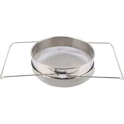 Grand tamis/passoire/filtre à miel en acier inoxydable à double couche avec bras réglables (1/4)