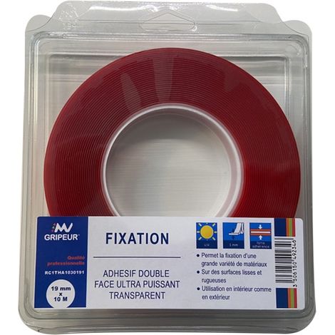 Adhésif RC1 FIXATION double face ultra puissant TRANSPARENT (19mm X 10M x 1mm) (1/2)
