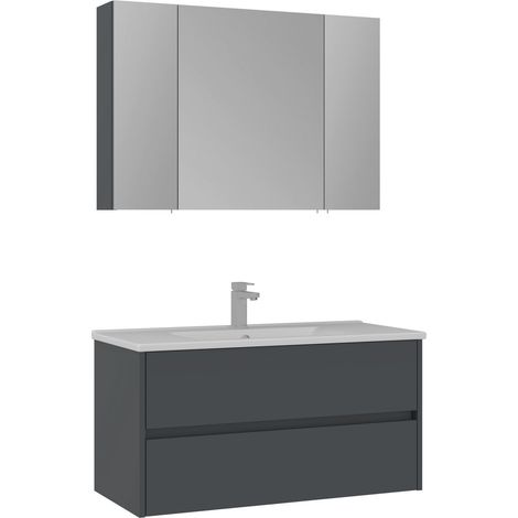 Ensemble Meuble Vasque avec Miroir (2 Pièces) "Side 100 v3" - 100 x 16 x 52 cm - Matte Anthracite (1/3)