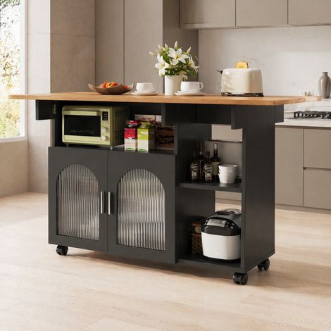 Isola cucina 120x30x79,5 cm in MDF e vetro nero, con vano contenitore FloraGrace (1/5)