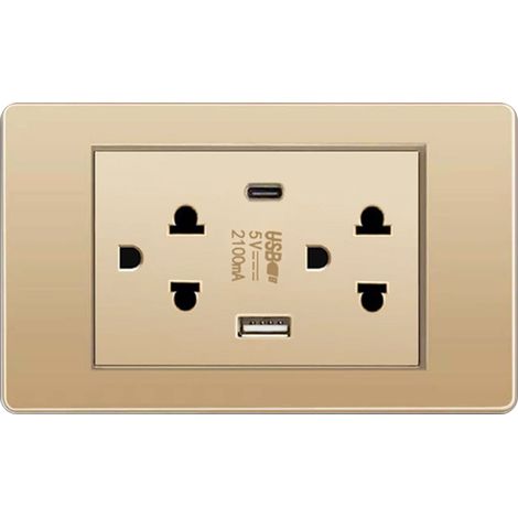 Ortviai Prise Murale Thaïlandaise 6 Prises + USB et USB-C Or – Économie d'Espace, ABS/Métal (1/5)