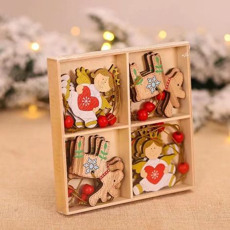 12 piezas de adornos colgantes de madera para árbol de Navidad, decoración para árbol de Navidad, adornos colgantes para árboles de Navidad, mini adornos, para decoración navideña (1/4)