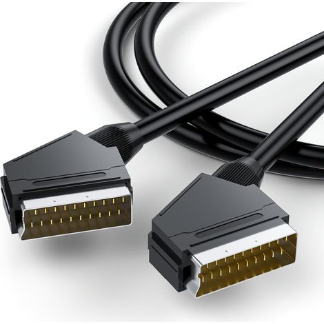 Câble péritel RVB 21 broches 1,5 m - Câble péritel RVB vers péritel avec prise mâle vers mâle - Transmission bidirectionnelle - Noir - Entièrement câblé - Pour TV, enregistreur, lecteur DVD (1/5)