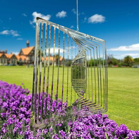 3D-Windspiel aus Edelstahl für drinnen und draußen, kinetische Partydekoration, Gartendekoration, 3D-Metallornamente, 25 cm (9,8 Zoll), 3D-Quadratmuster, hängendes Windspiel DENUOTOP (1/5)