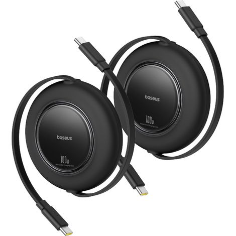 Einziehbares USB-C-Kabel 100W 2m schwarz - 2 Stück.
