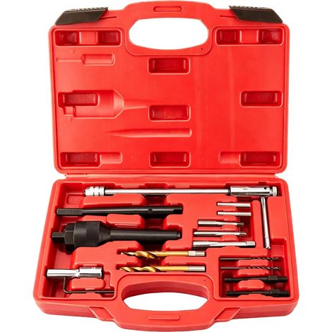 16PC Extracteur Bougie de Préchauffage, M8 M10 Extracteur Démonte Clé de Bougie Préchauffage Cassée avec Foret Étagé et Taraud, Kit Réparation Bougies Préchauffages pour CDI (Rouge) (1/5)