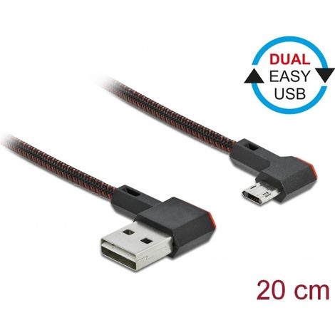 Delock Cable EASY-USB 2.0 Tipo-A macho a EASY-USB Tipo Micro-B macho, sesgado hacia la izquierda y hacia la derecha, de 0,2 m y negro