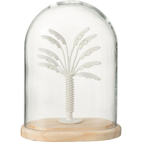 Cloche Déco en Verre "Palmier" 22cm Blanc (1/2)