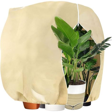 Housse de protection des plantes - 180x120 cm - beige - housse d'hiver épaisse pour plantes - avec cordon de serrage réglable (1/5)