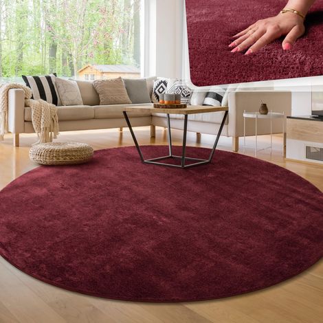 Tapis Salon Moelleux Ultra Doux à Poils Courts - Antidérapant, Lavable, Confort Idéal pour Salon et Chambre, Dimension:200 cm Rond, Couleur:Rouge (1/5)