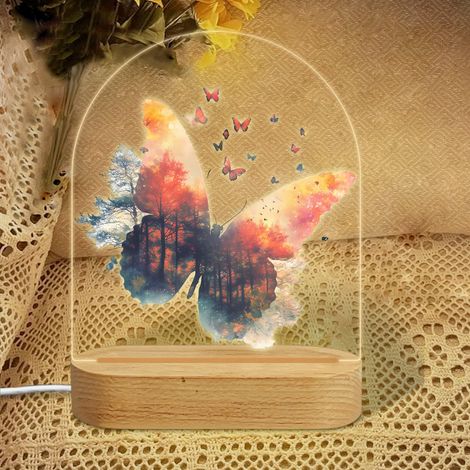 Veilleuse en forme d'arc avec papillon orange-rouge irisé Lampe LED 7 couleurs Décoration chambre enfant Cadeau naissance (1/5)