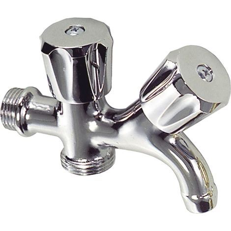 Lot de 2 robinets doubles pour lave-linge 1/2 en laiton robuste, joints anti-fuite intégrés, pour buanderie et extérieur, installation rapide.