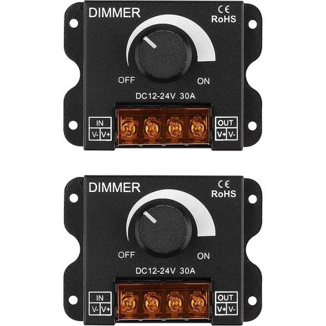 LED-Dimmer, DC 12V - 24V, 30A, 360W, PWM-Dimmregler, Helligkeitsregelung, Ein-/Ausschalter, schwarzes Aluminiumgehäuse, mit Beleuchtung (2) (1/2)