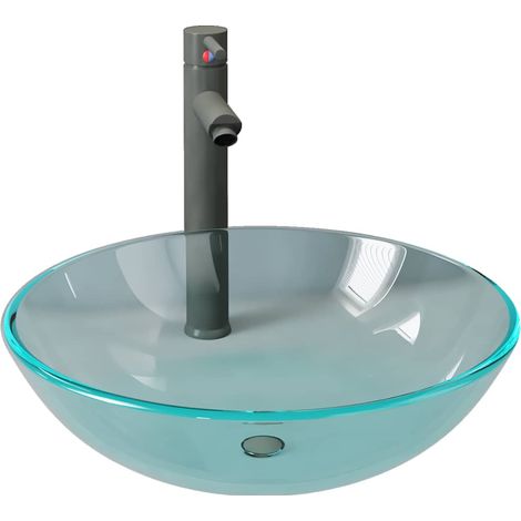 Waschbecken/Waschmuschel/Waschtisch mit Wasserhahn und Ablaufgarnitur aus gehärtetem (1/5)