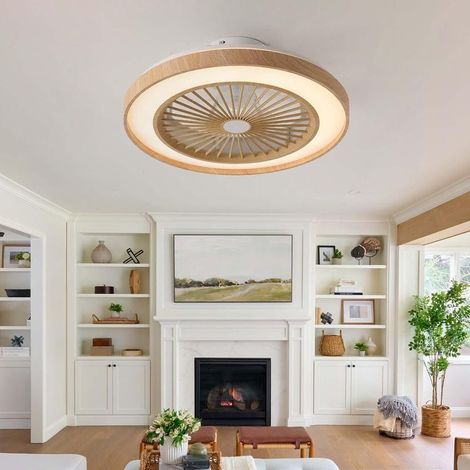 50CM Moderne Bois Plafonnier Ventilateur Avec Telecommande LED Dimmable, Moteur DC Réversible 6 Vitesses Lampe Ventilateur Plafond Réversible Eté Hiver (1/5)