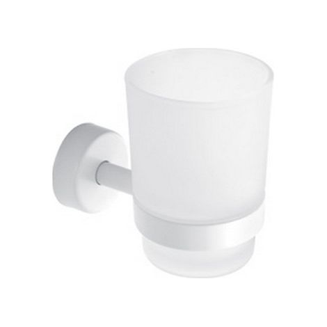 Bicchiere portaspazzolini a muro in acciaio inox bianco opaco e vetro Monde-B kamalu