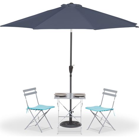 Relaxdays Sonnenschirm, Ø 300 cm, knickbar, mit Kurbel & Schutzhülle, runder Gartenschirm, Balkon, Terrasse, anthrazit