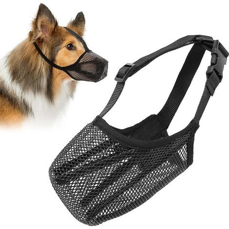 Muselière pour chien, muselière en maille souple et respirante pour chiens de petite, moyenne et grande taille, muselière de protection contre les appâts empoisonnés avec sangles réglables, empêche le (1/5)