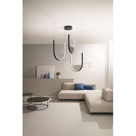 SOSPENSIONE LOTUS 3 NERO CON VETRO FUME'  L.40+40+36CM LED 3000K 4200LM 70W DIMMERABILE